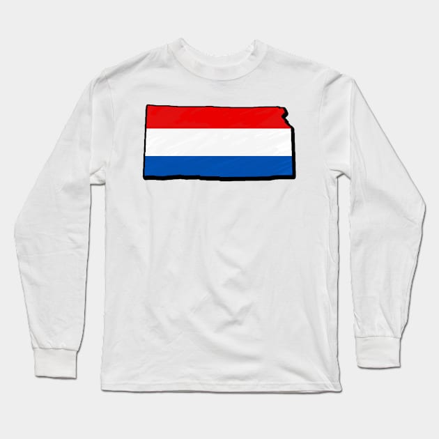 Red, White, and Blue Kansas Outline Long Sleeve T-Shirt by Mookle